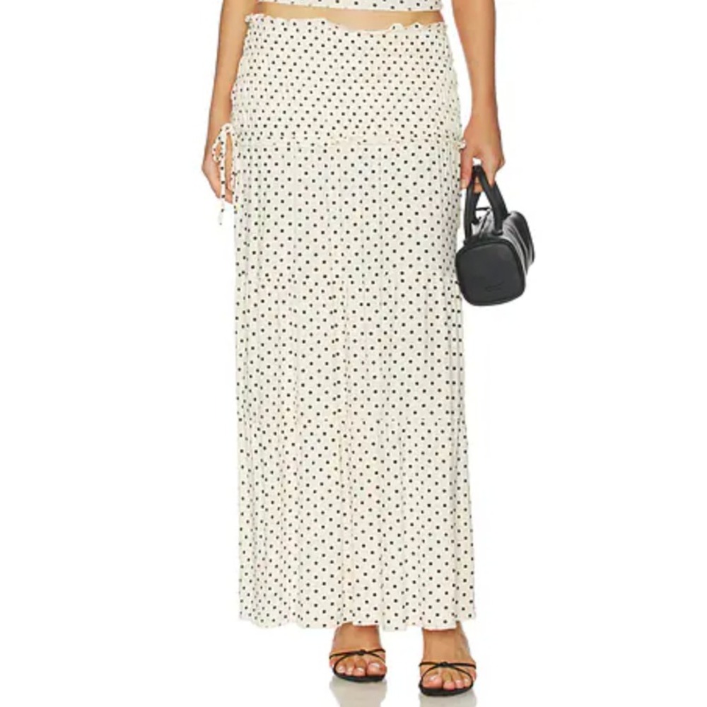 NWT Tiger Mist Denali Maxi Skirt Revolve Cream Polka Dot Smocked Tiered Medium
